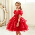 thumbnail image 5 of ATORRE Flower Girls Dress Round Neck Puff Sleeve Stylish Princess Dresses for Wedding Birthday Holiday, Girl's Formal Dress Red 4-5 Years, 5 of 7