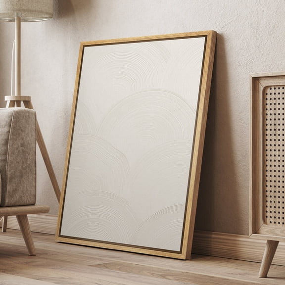 Dustinway Framed Canvas Print Wall Art White Abstract Painting Print Modern Art Neutral Minimalist Decor