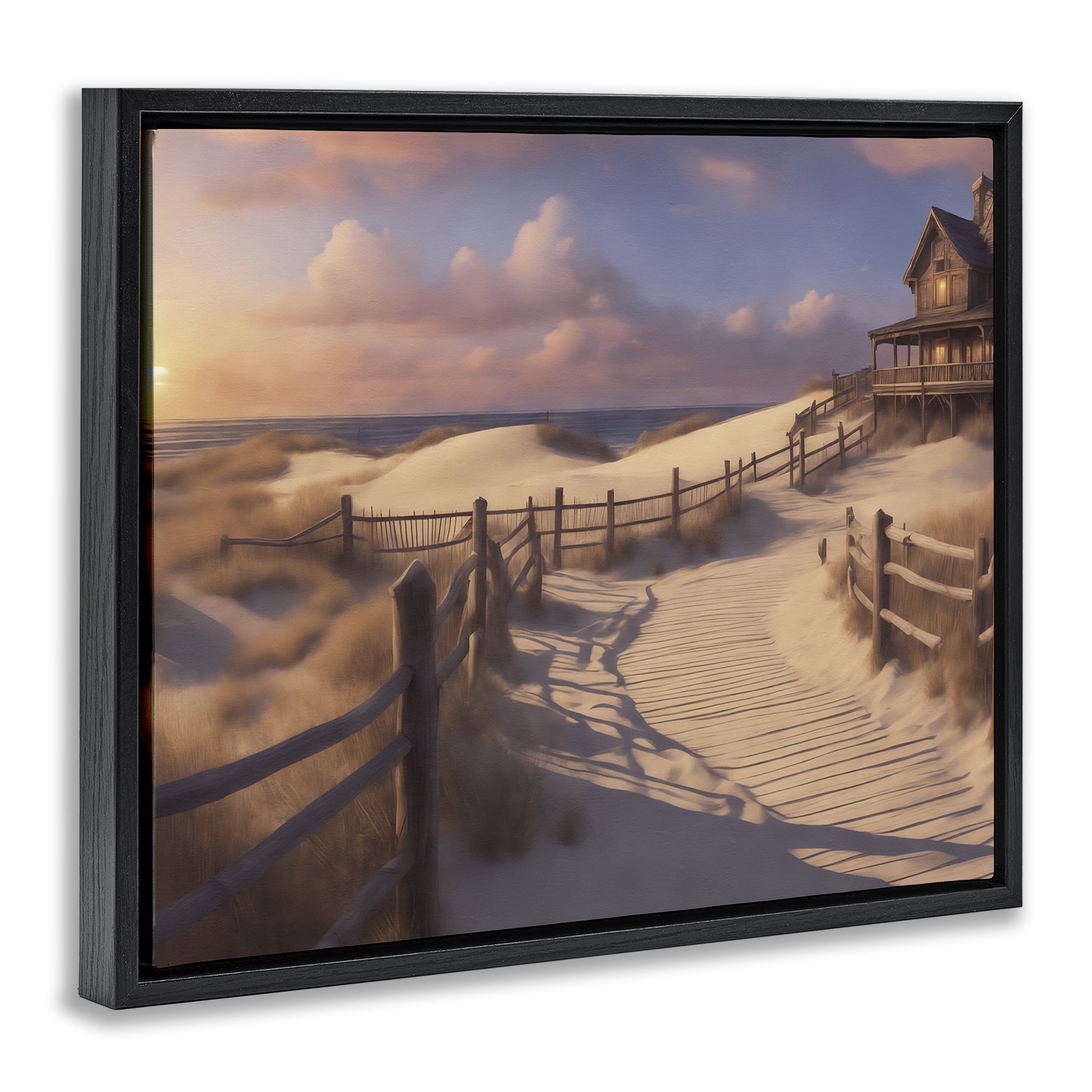 Stupell Industries Hampton Dunes Landscape Nautical & Beach Painting Black Floater Framed Canvas Art Print Wall Art, 31 x 25