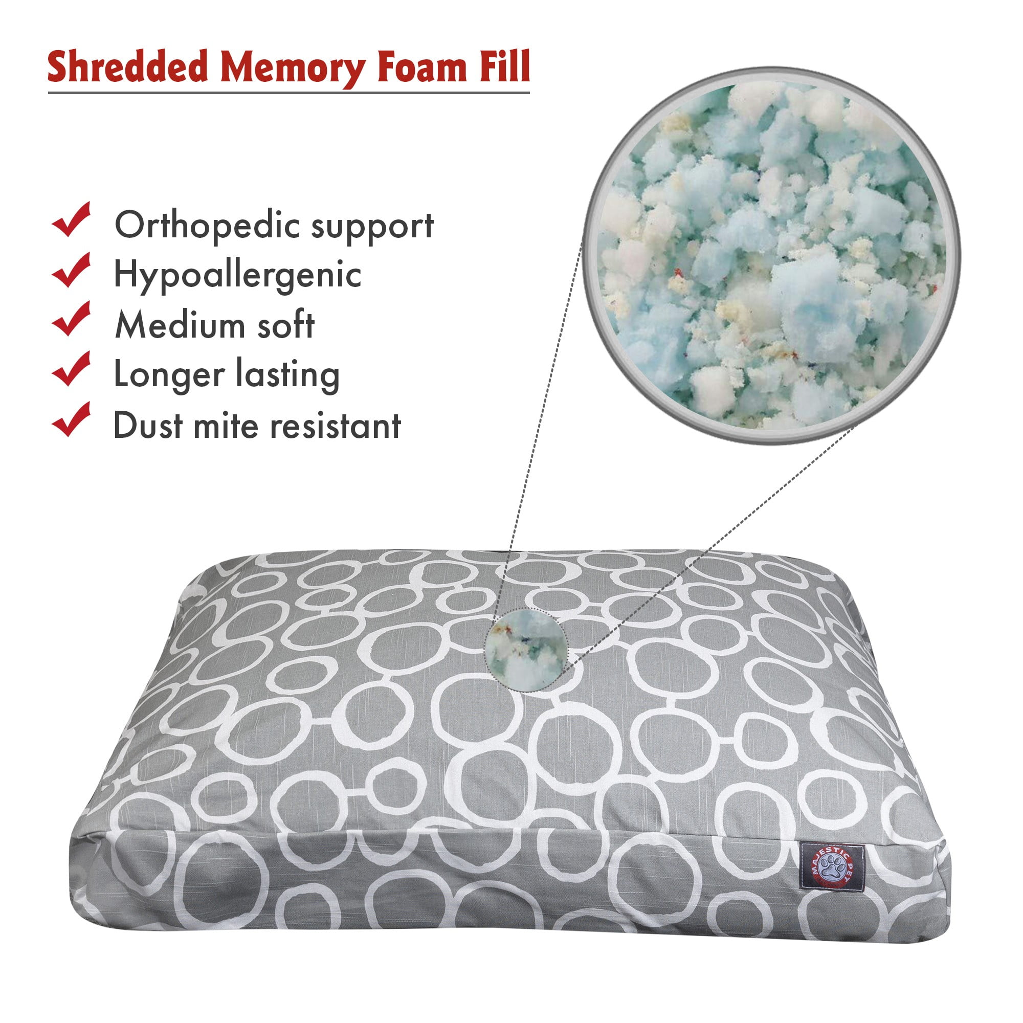 Majestic Pet | Fusion Shredded Memory Foam Rectangle Pet Bed For Dogs, Removable Cover, Gray, Small