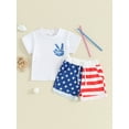 thumbnail image 2 of Bslissey Toddler Baby Independence Day Shorts Sets 6M 12M 18M 24M 3T Short Sleeve Graphic Print T-shirt + Stars Stripes Print Shorts 2Pcs Infant Casual Summer Outfits, 2 of 10