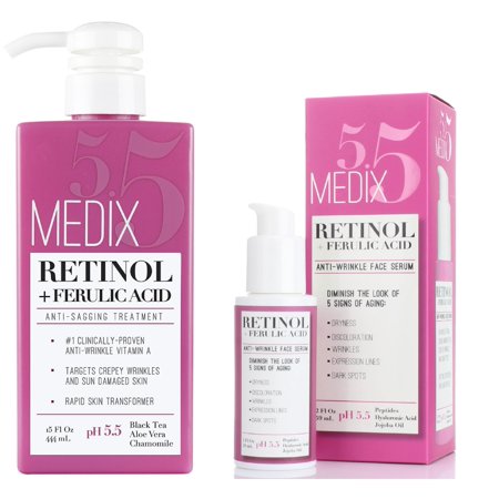 Medix 5.5 Retinol Cream & Retinol Serum two-piece set. Anti-aging retinol set w/