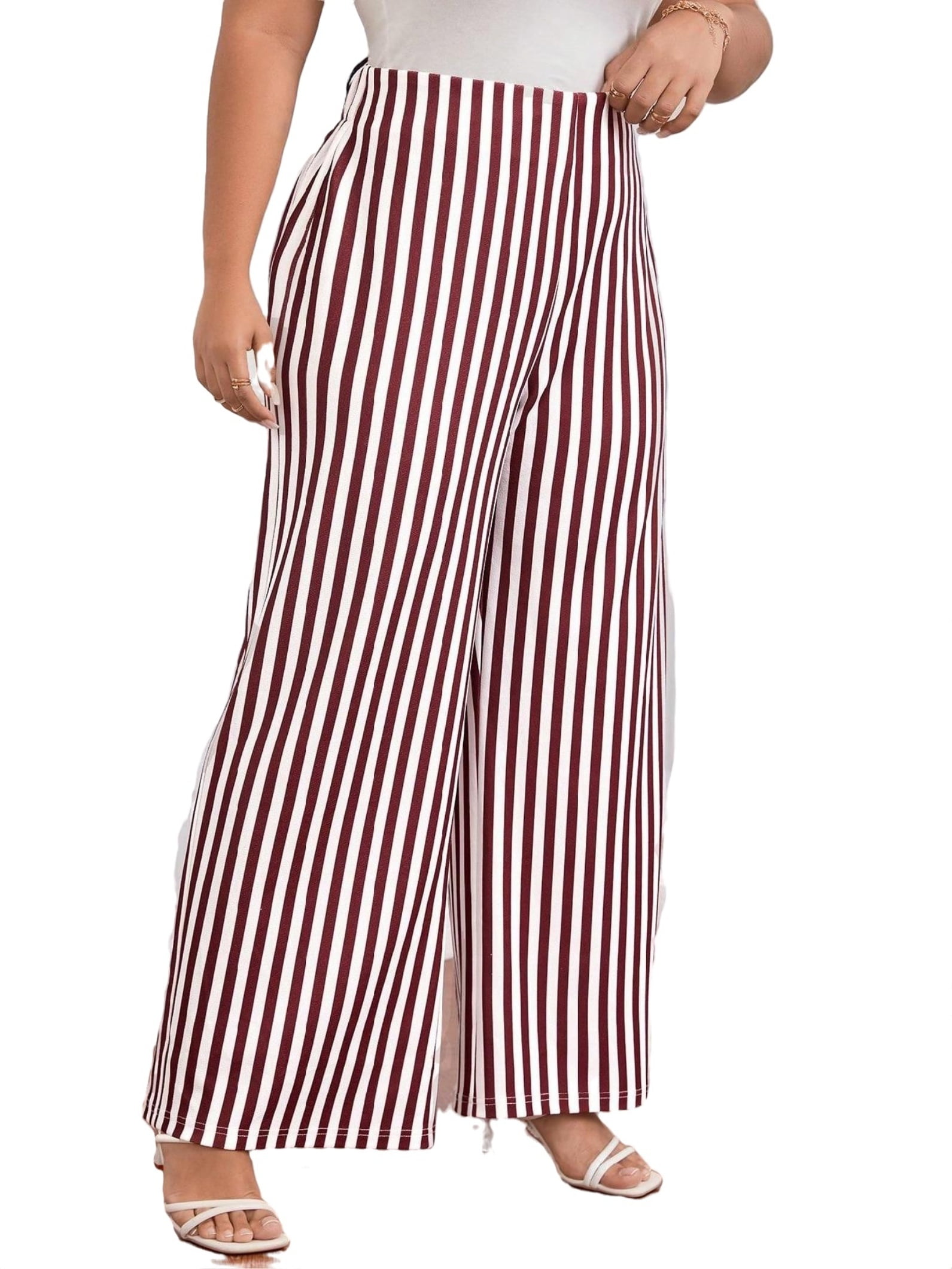 Red and white store striped wide leg pants