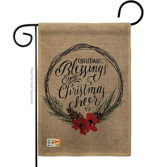Breeze Decor BD-XM-G-114169-IP-DB-D-US18-SB 13 x 18.5 in. Christmas Blessings Burlap Winter Impressions Decorative Vertical Double Sided Garden Flag
