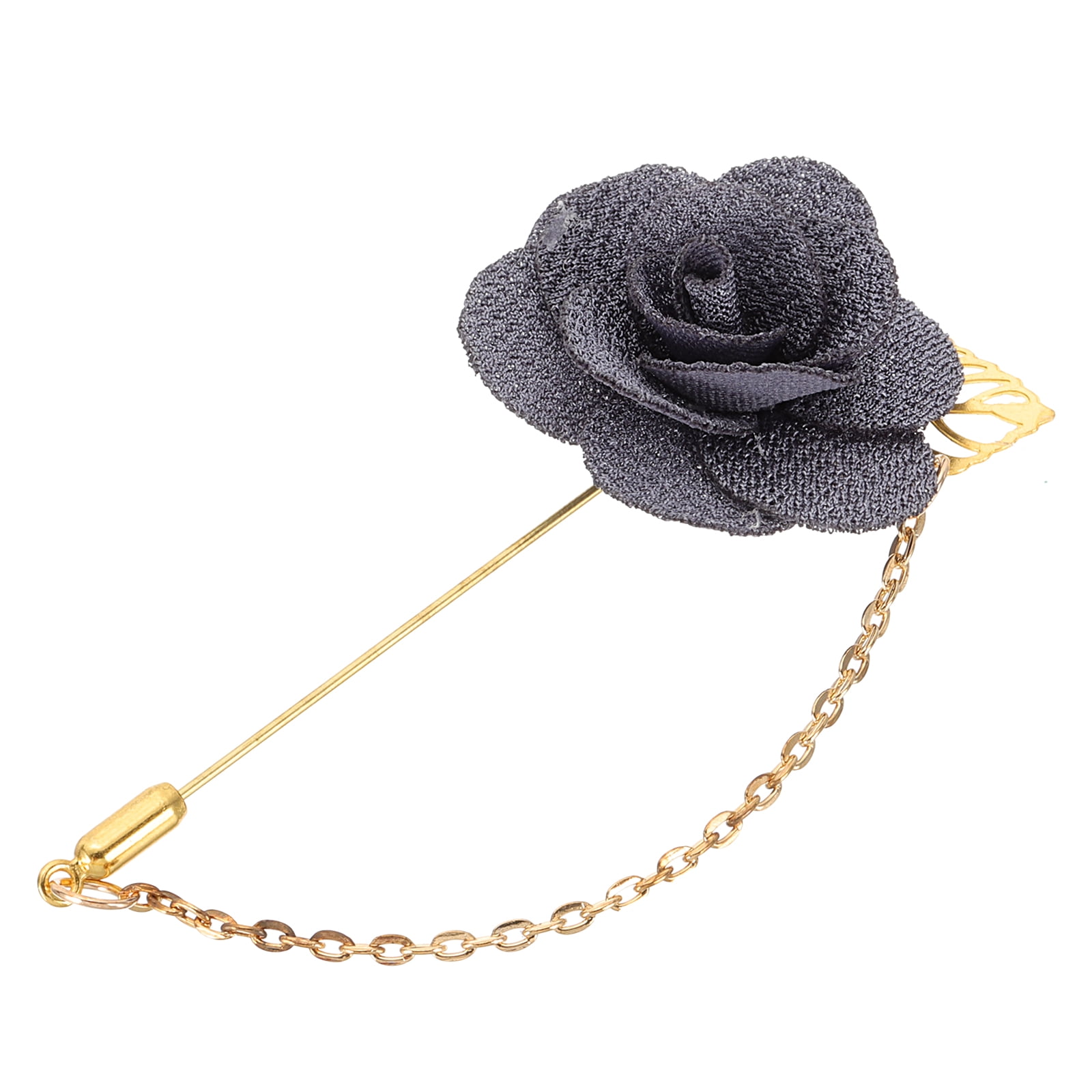 Broche De Solapa De Flor Con Cadena MECCANIXITY - Hecho A Mano En Metal Y Tela, Color Gris, 9.5x4 Cm, Ideal Para Bodas, Trajes Y Eventos Especiales