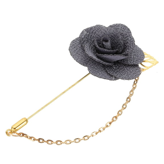 Uxcell Flower Lapel Stick Brooch Pin with Gold Leaf Brooch Satin Tassel Chain Dangling Handmade Boutonnieres Pins for Suit Collar Wedding Party, Gray