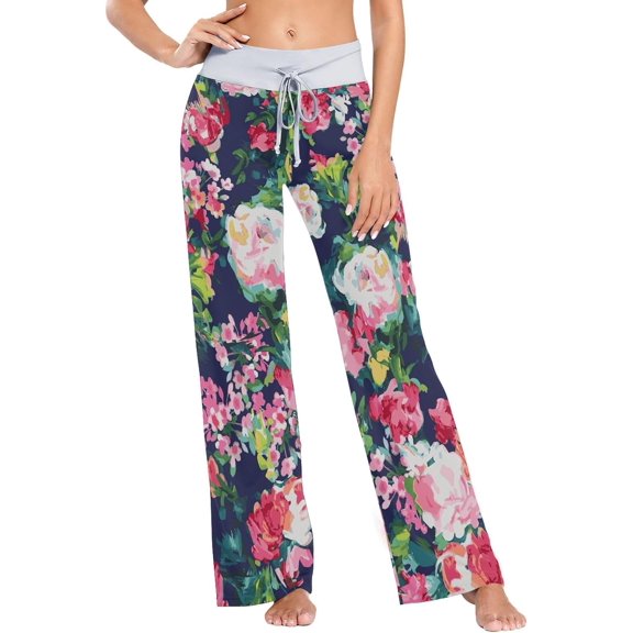 GZHJMY Women's Pajama Pants Multicolored Floral Print Comfy Stretch Sleepwear Essentials womens Lightweight Lounge Terry Pajama Pant, Medium
