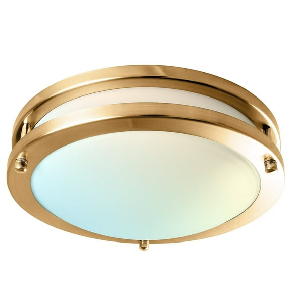 Luxrite 10 Inch LED Flush Mount Ceiling Light 5 Color Selectable Dimmable 14W 1050 Lumens ETL Listed Brushed Brass