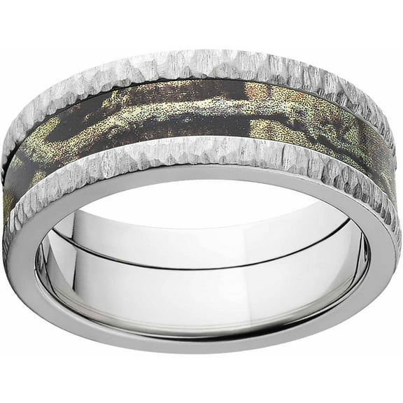 Break Up Infinity Men's Camo 8mm Stainless Steel Band with Tree Bark Edges and Deluxe Comfort Fit