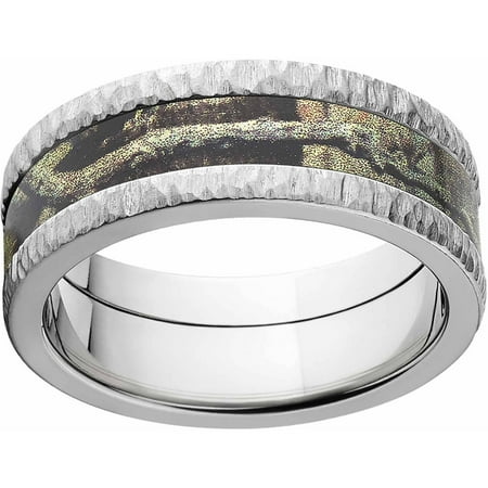 Mossy Oak Break Up Infinity Men's Camo 8mm Stainless Steel Band with Tree Bark Edges and Deluxe Comfort Fit