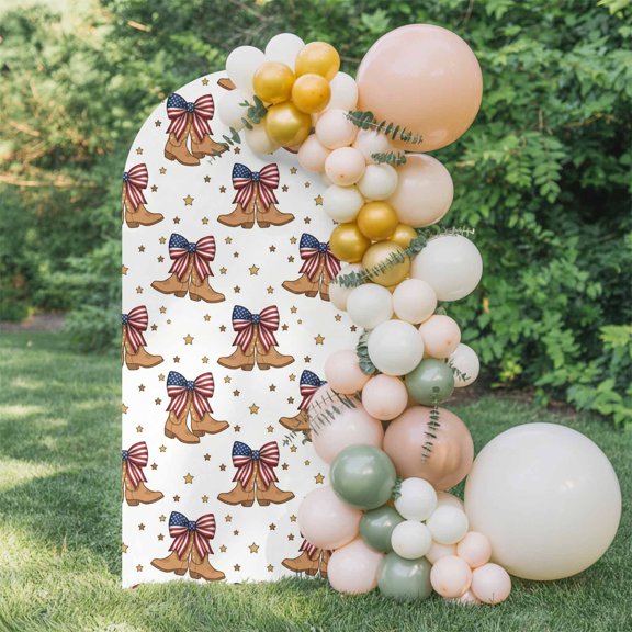 American Retro Style Arch Backdrop Cover 5 FT, Western Cowboy Boots Usa Flag Bow Stars Wedding Arch Cover Stretchy Backdrop Stands Covers for Birthday Party Ceremony Banquet Decor