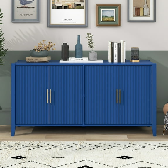 63”Inch Modern Wood Accent Buffet Sideboard Serving Storage Cabinet with Large Storage Space, Metal handles & Wood Legs and Shelves for Dining Room, Entryway (Navy Blue)