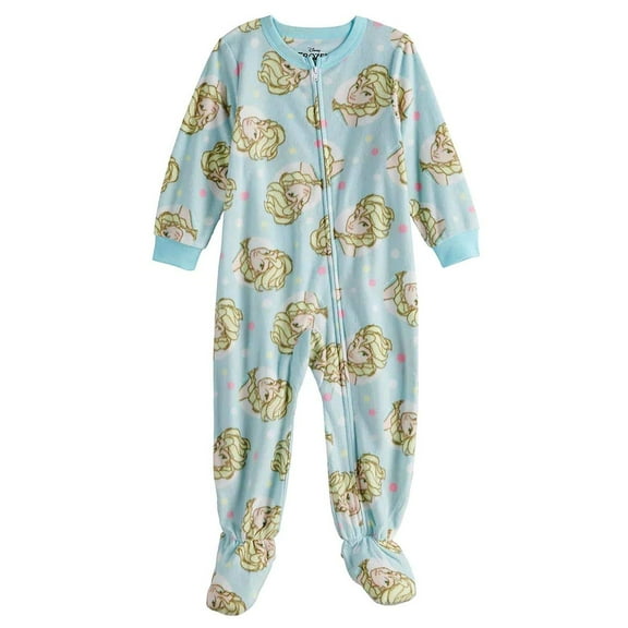 Disney Frozen Elsa Toddler Girl's Blue Polka Dot Fleece Footed Pajama Sleeper (4T)