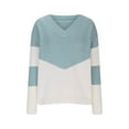 thumbnail image 4 of Women's Sweater Long Sleeve V Neck Color Block Thin Cable Knit Pullover Top Blue XL, 4 of 5