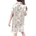 thumbnail image 3 of RTKFRFLM Girls Pajamas Sleepwear Set Bow Print Short Sleeve Pajama Outfit Soft Nightwear Kids Casual Loungewear Pjs Sleepwear Loungewear,Size 12 Years-13 Years, 3 of 4