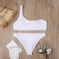 thumbnail image 3 of WREESH Solid Color One Shoulder Bikini Plain White Asymmetrical Low Waist Swimsuit, 3 of 6