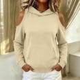 thumbnail image 2 of Lcziwo Womens Cold Shoulder Hoodie Pullover Long Sleeve Cutout Solid Sweatshirts Loose Fit Casual Fall Winter Fashion Clothes with Pockets Khaki,M, 2 of 7