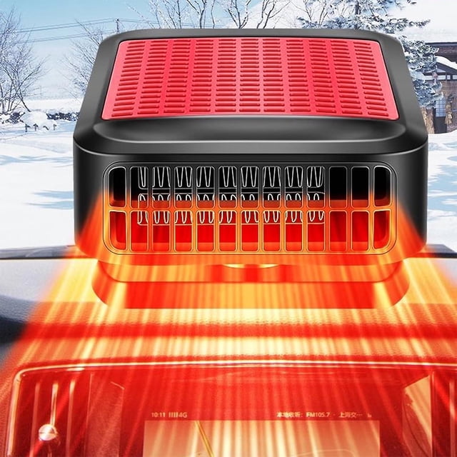 (Rojo) Calentador de automóvil de 12 V y 200 W - Calefacción rápida portátil - Ventilador de enfriamiento y calefacción 2 en 1 - Desempañador de parabrisas con base giratoria de 360 grados