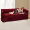 thumbnail image 3 of Stretch Sofa Slipcover Couch Cover Easy Fitted Universal High Stretch Furniture Protector with Skirt Country Style (Wine Red, Triple Seat), 3 of 9