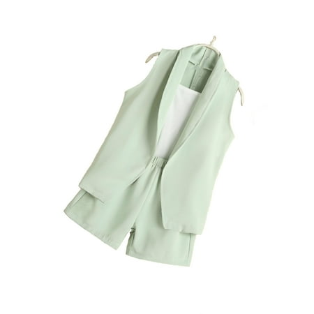 

Casual Colorblock Shawl Collar Sleeveless Mint Green Toddler Girls Two-piece Outfits (Girl s)