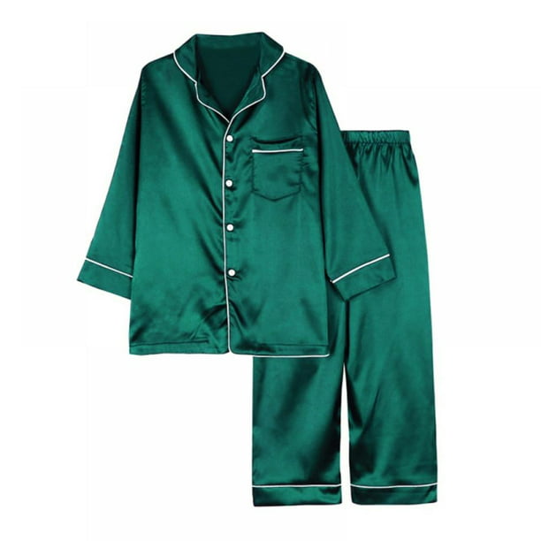 Kids Satin Pajamas Set PJS Long Sleeve Button-Down Sleepwear Loungewear ...