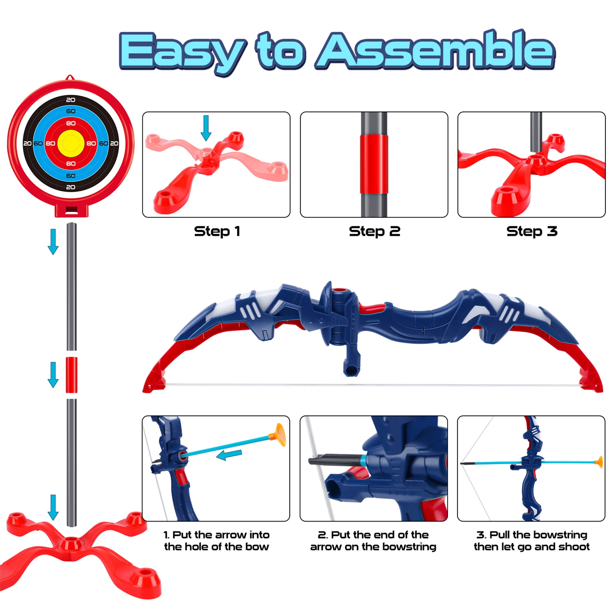 YOUR OWN POTTERY 2 Pack Bow and Arrow Set Toy for Kids with LED Flash Lights and 12 Suction Cup Arrows, Standing Target, for 3-12 Years Old Kids, Blue and Green