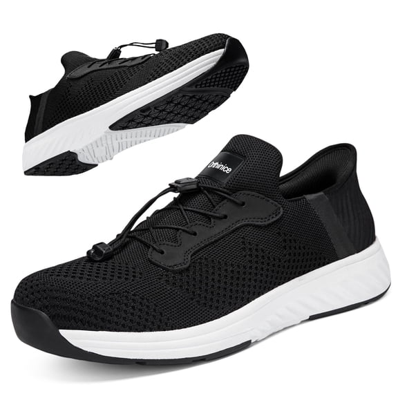 Orthinice Men's Shoes Arch Support Slip-On Casual Shoes, Medium Wide Platform Round Toe, Black, Size 10