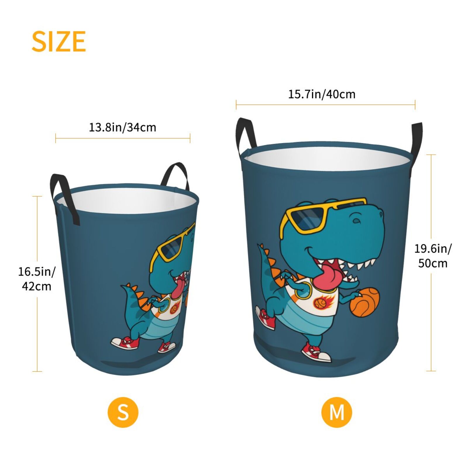 Large Laundry Basket with Handles - Basketball Dinosaur Play Kids Baby Dirty Clothes Laundry Hamper for Bedroom Aesthetic