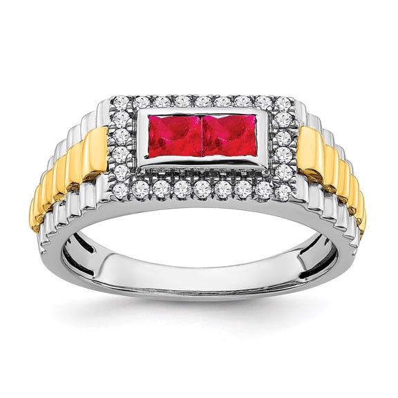Auriga Fine Jewelry 14K Two-tone Gold Ruby and Men's Diamond Ring Size 10