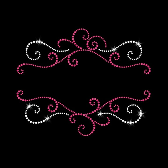 Pink Swirls Frame Swirly Border Embellishment Iron-on Clear Crystal Rhinestone and Rhinestud Transfer by JCS Rhinestones