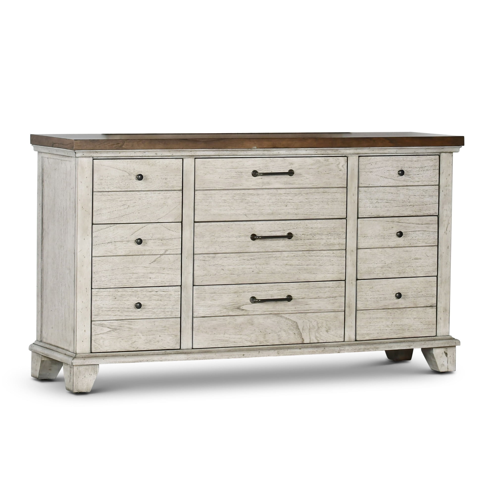 Steve Silver Bear Creek Rustic Horizontal Dresser with 9 Drawers, Whitewashed Gray