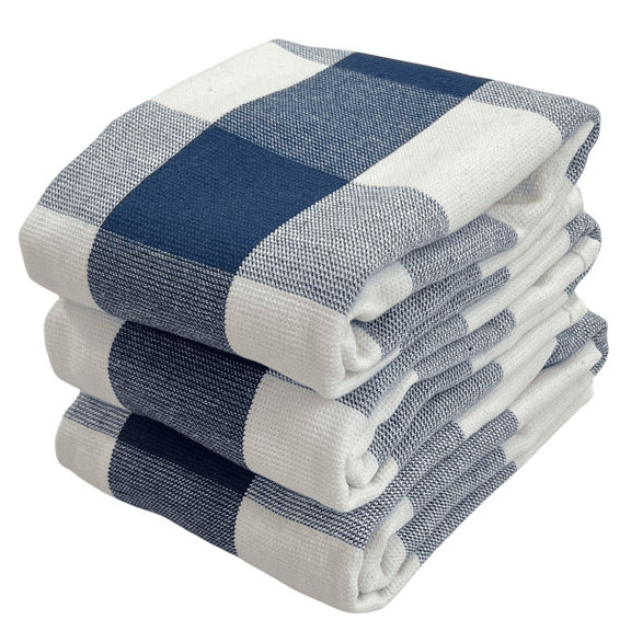 Serafina Home Buffalo Check Navy Blue Kitchen Towels: Cotton Blend Soft Absorbent Terry Cloth, Set of 3 (Blue)