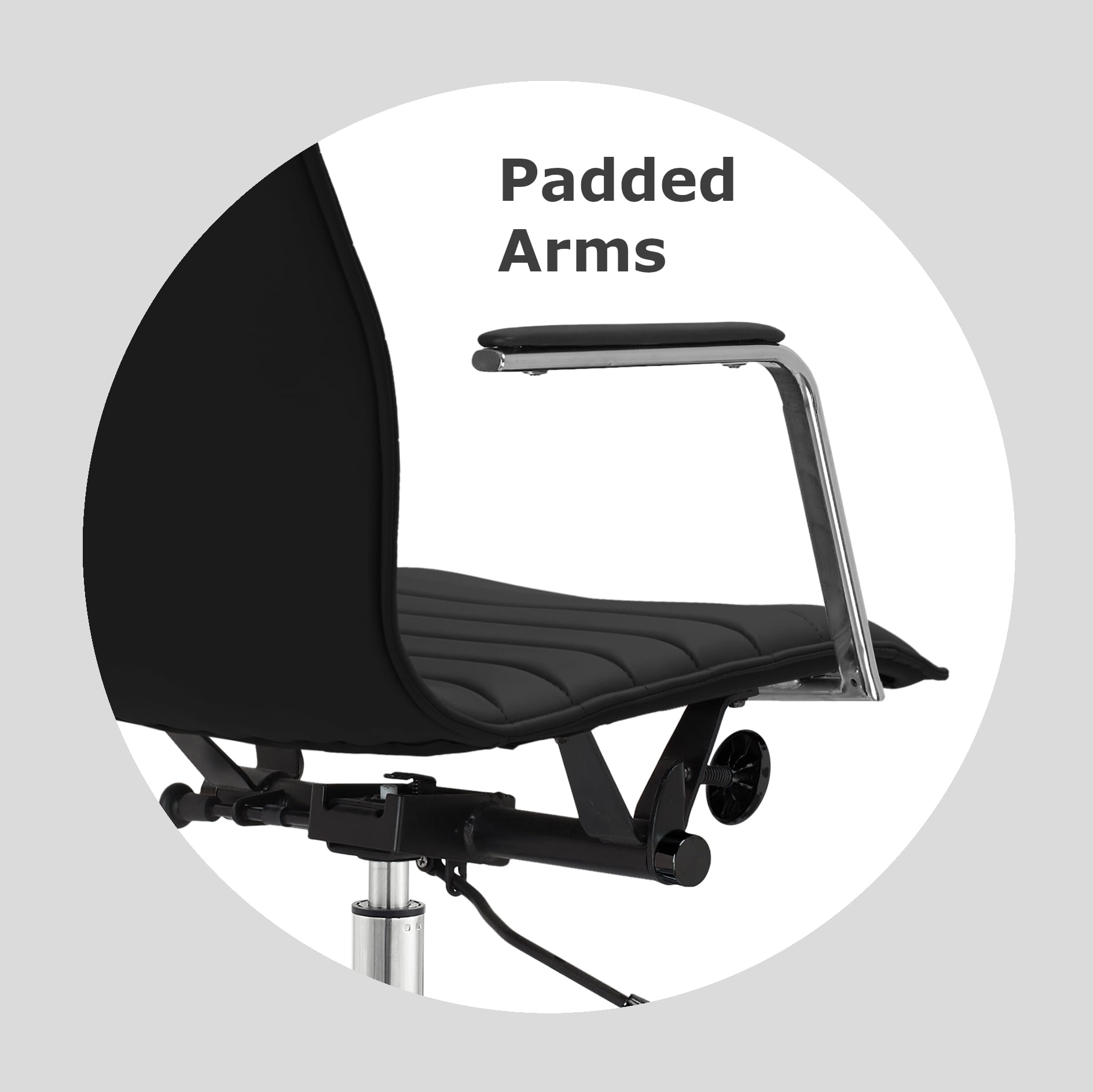 2xhome Mid Century Office Swivel Task Chair With Arms Wheels Modern Black Desk Chair Ergonomic Mid back PU Leather Arm Rest Adjustable Height, Set of 1, 1 piece