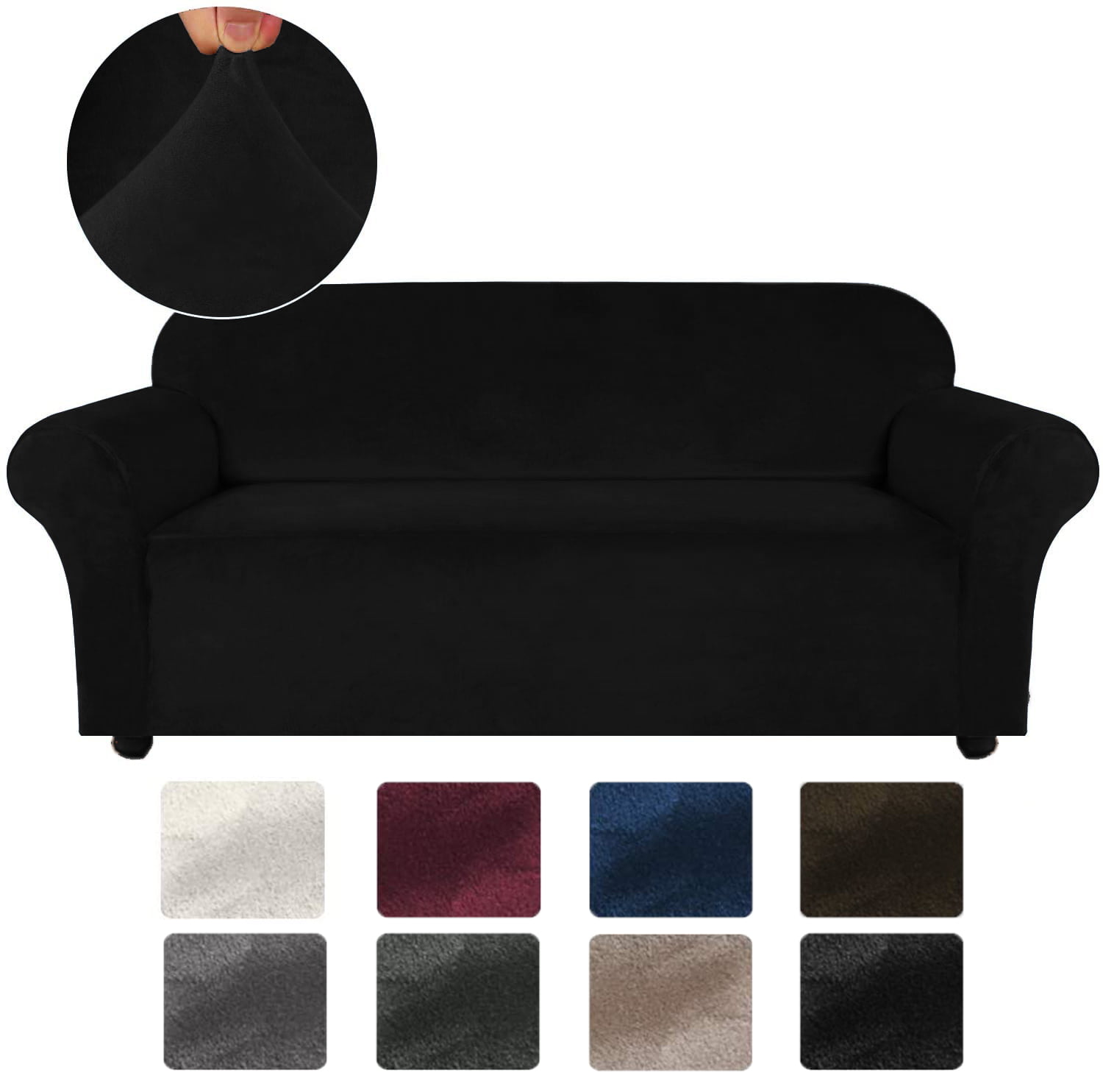 High Stretch for 3 Seat Sofa. Sofa- 3 Seater, Walnut Brown Velvet Sofa Couch Furniture Protector Soft Anti-Slip Velvet Plush Stretch Sofa Slipcover