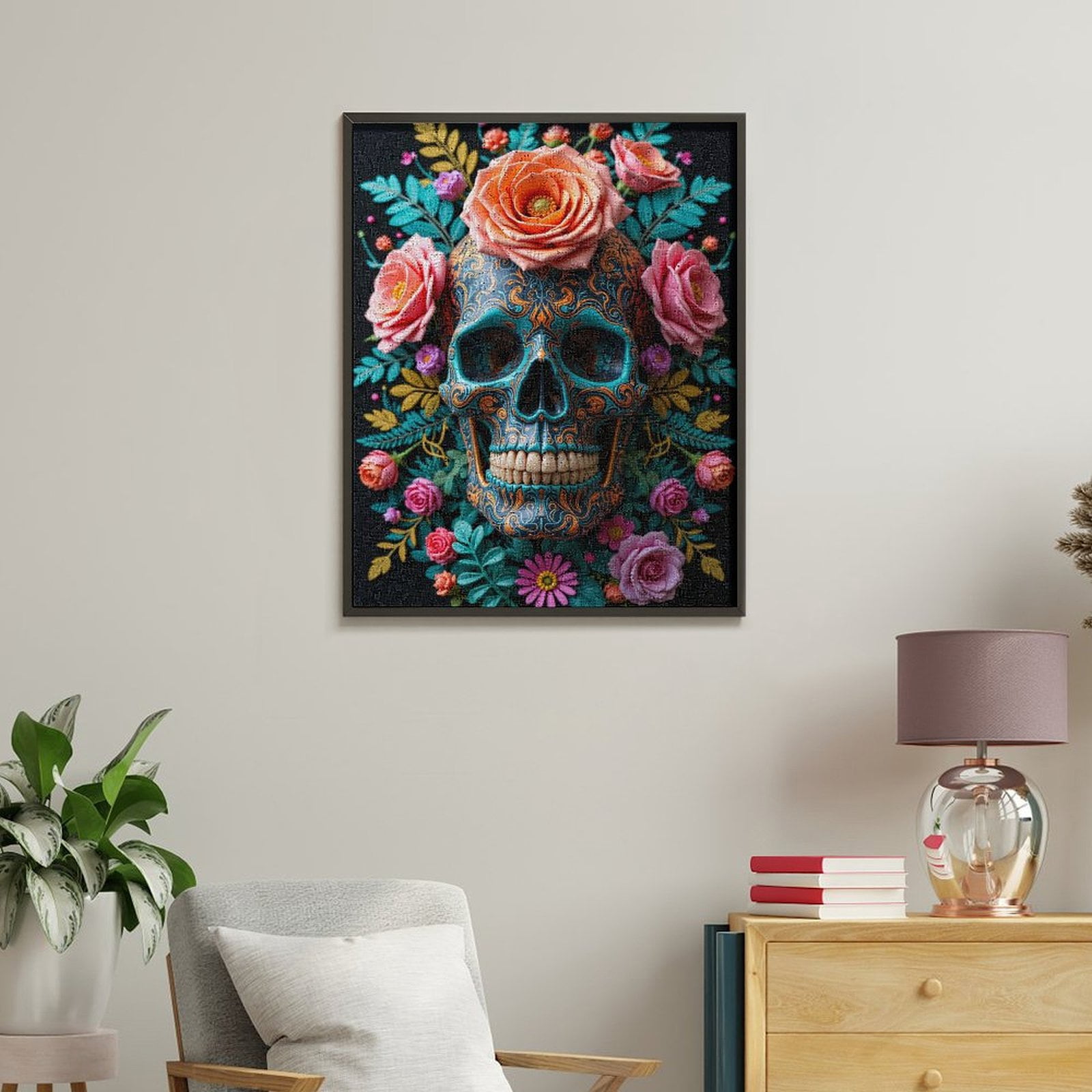 Paint By Numbers Kit for Adults Beginner - DIY Skull Flowers Colorful Design Art Canvas Painting Kits for Adults, Frameless Paint By Number for Adults for Home Wall Decor 16x20 Inch