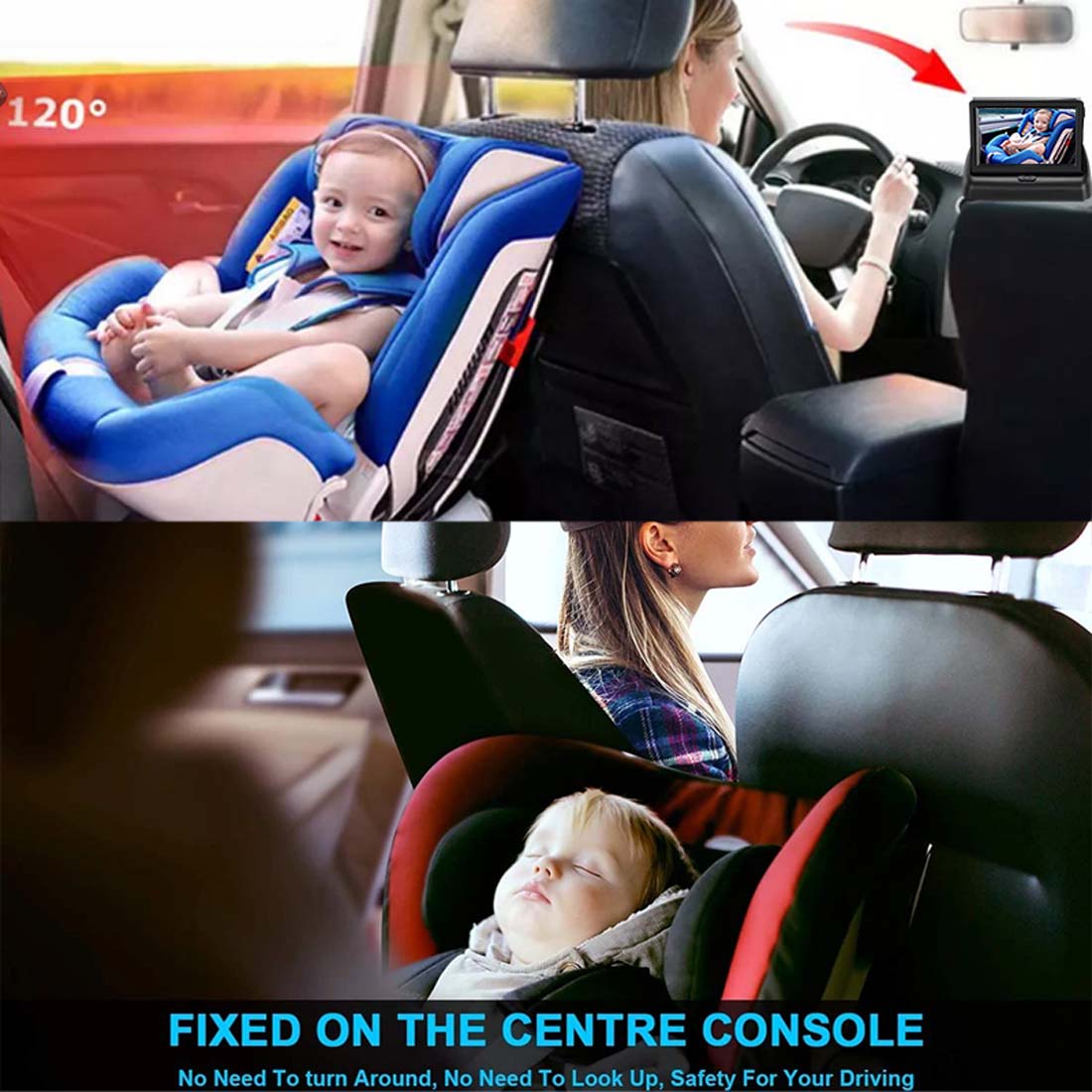 Safety Baby Car Mirror 4.3" HD Night Vision Display Safety Car Seat Mirror Camera Monitored Mirror for Cars, SUV/MPVs, Trucks, RVs