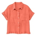 thumbnail image 7 of Yeaiivve Womens Short Sleeve Buttons Up Shirts with Ruffle Trim Ladies Dressy Casual Linen Tops Comfy Lightweight Collared Business Work Blouses Orange,XL, 7 of 7