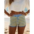 thumbnail image 4 of LMLYSoH Women's Stripe Knit Lounge Shorts Slim Fit Summer Bottoms Adjustable Drawstring Elastic Waist Casual Short Pants, 4 of 8