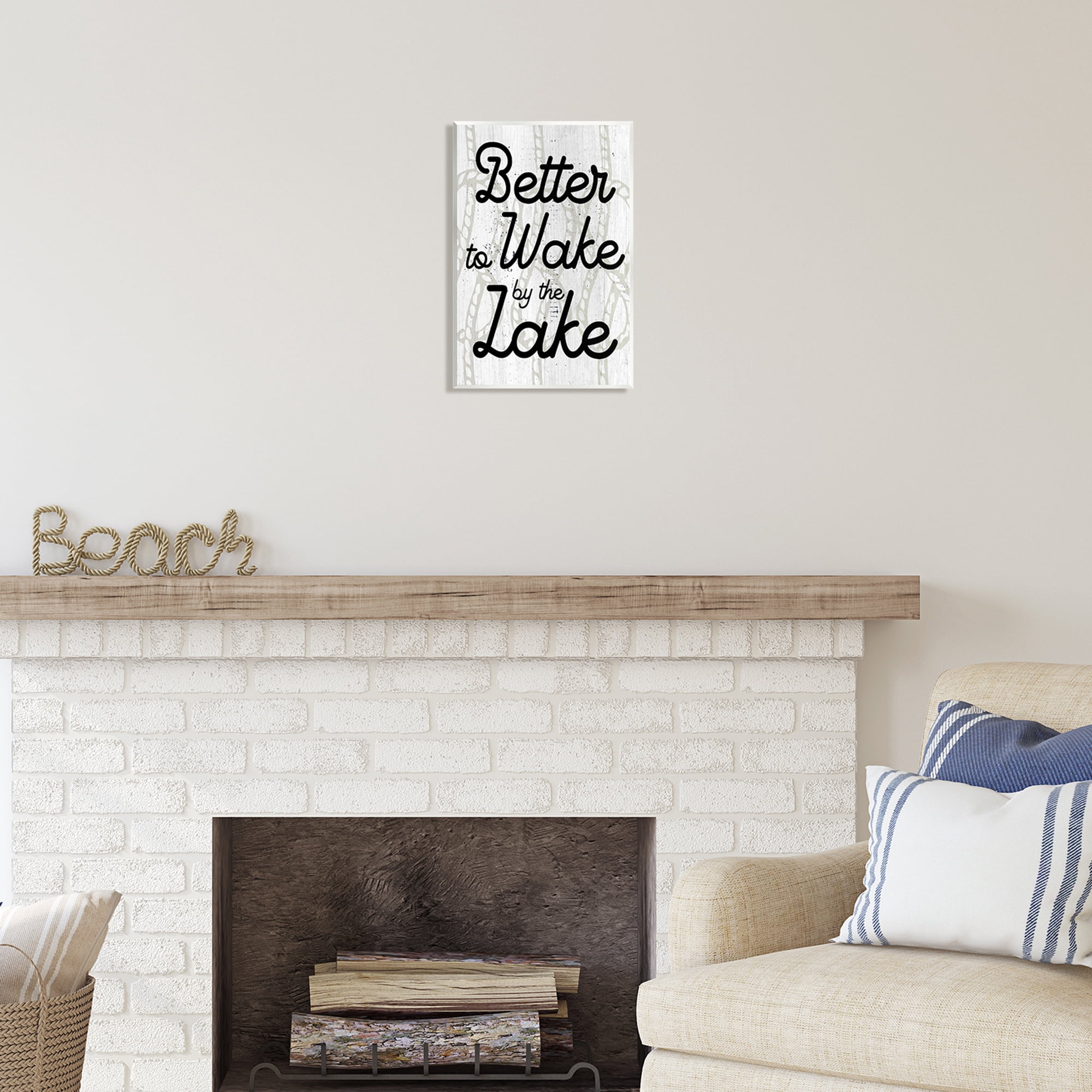 Stupell Industries Lake Phrase on Rope Pattern Inspirational Painting Unframed Art Print Wall Art, 10 x 15