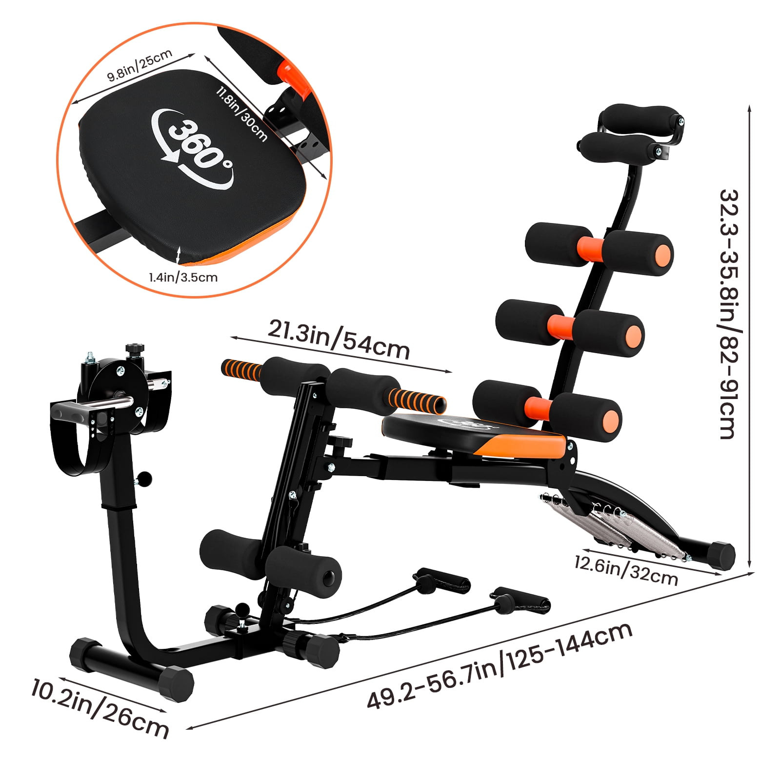 Dapmiu Multi-Function Ab Workout Bench, Adjustable Sit Up Board with Resistance Bands & Preacher Pad, Foldable Home Gym Equipment for Core, Arm & Leg Training