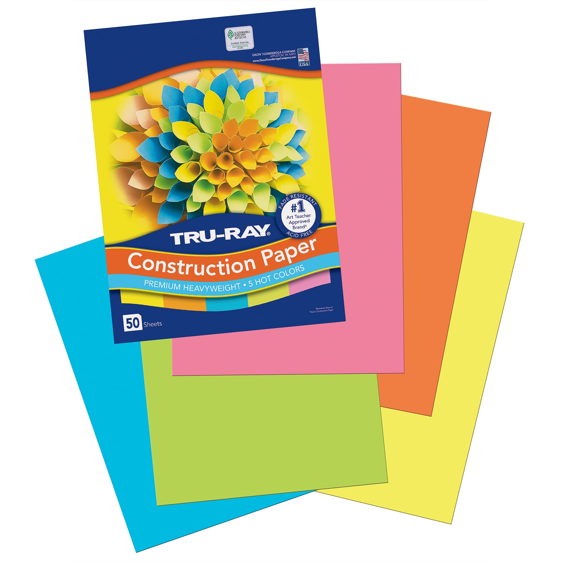 Tru-Ray Construction Paper, Heavyweight, 5 Assorted Hot Colors, 9" x 12", 50 Sheets Per Pack, 5 Packs