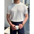 thumbnail image 2 of Men'S Round Neck Short Sleeve Thin Bottoming Shirt Casual Ribbed Knitted Pullover Top Solid Color T-Shirt White XXL, 2 of 8