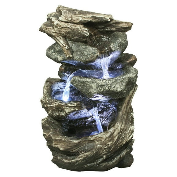 Hi-Line Gift Ltd Fontaine Cascade en Bûches et Pierres avec Lumière DEL