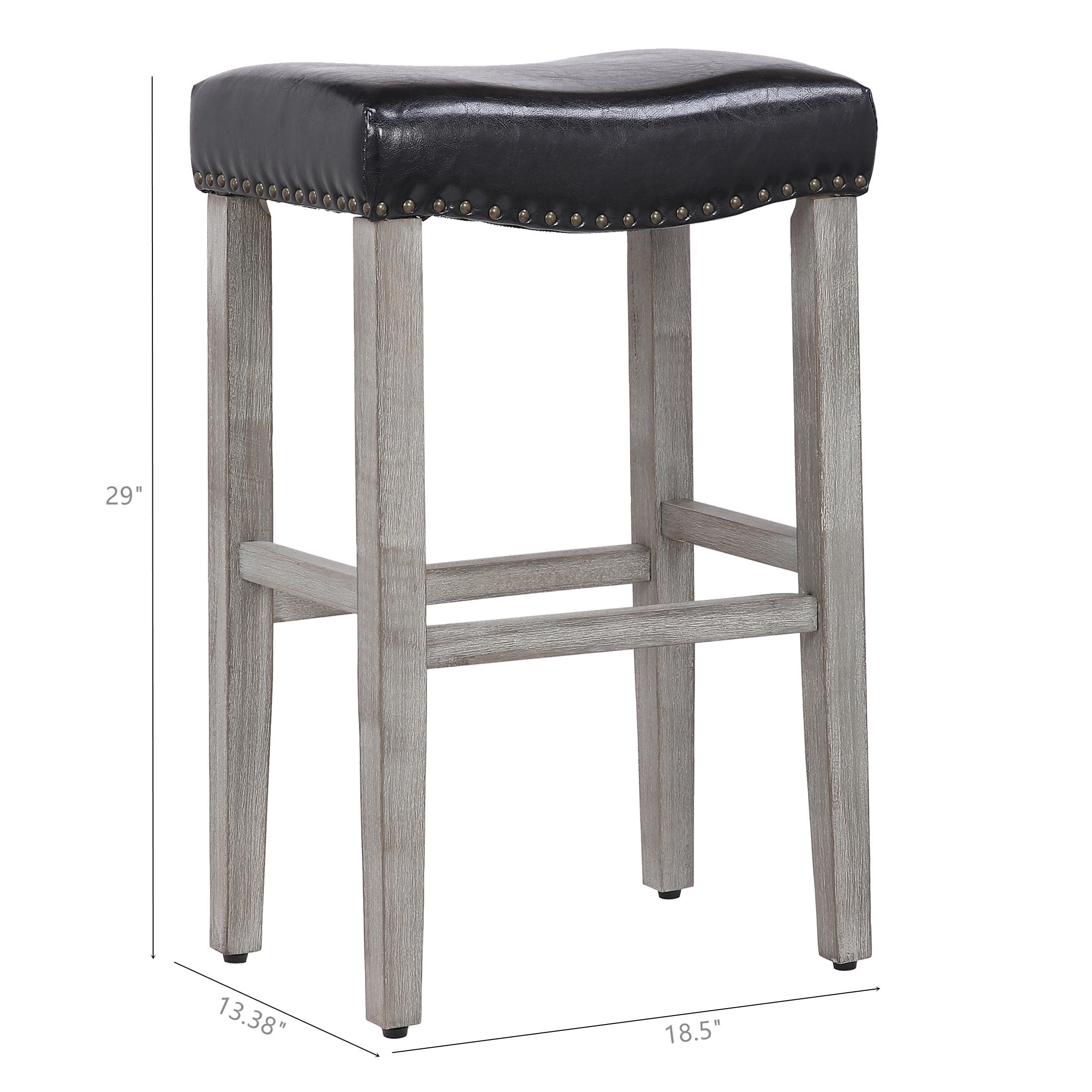29" Inch Upholstered Saddle Seat Counter Stool (Set of 2), Antique Gray/Navy Blue