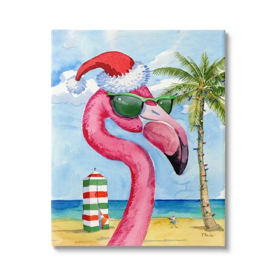 Stupell Industries Flamingo Tropical Christmas Holiday Painting Gallery Wrapped Canvas Print Wall Art, 16 x 20
