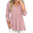 thumbnail image 6 of IUYRTFE Women V Neck 3/4 Sleeve Pleated Tunic Top with Pockets for Casual Daily Wear, 6 of 8