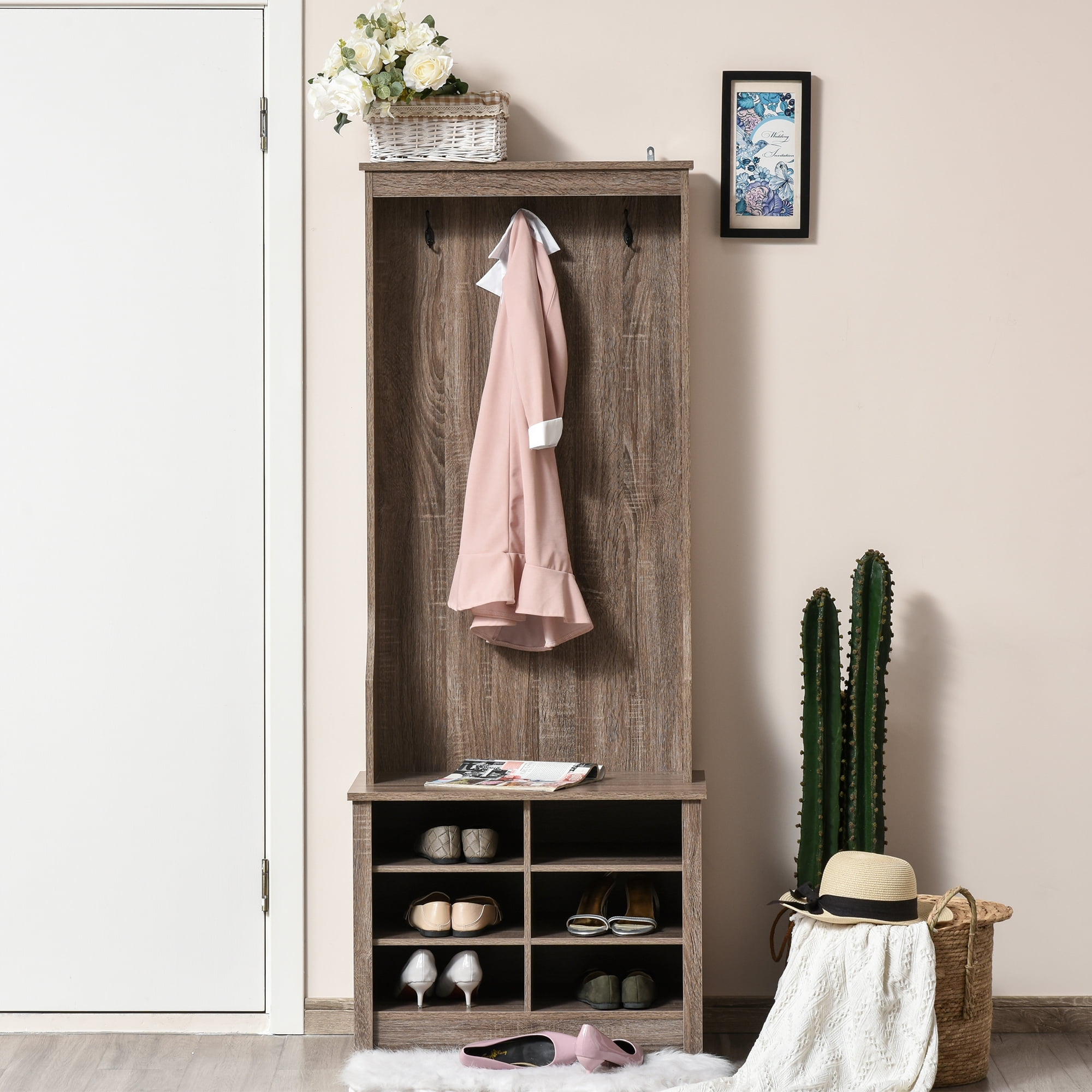 Prepac Space Saving Entryway Hall Tree with Shoe Storage White Walmart