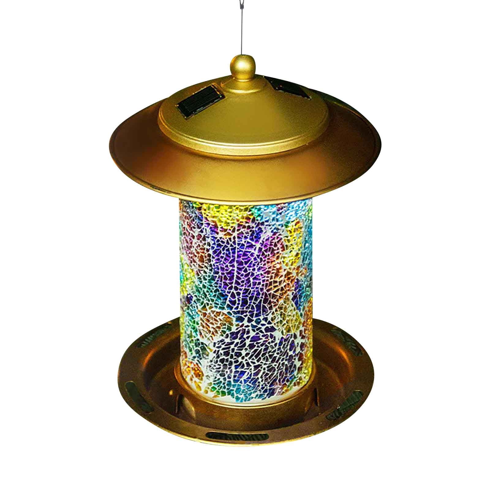 Solar Bird Feeder, Outdoor Hanging Iron Bird Feeding Box, Hummingbird Feeder with Solar Light