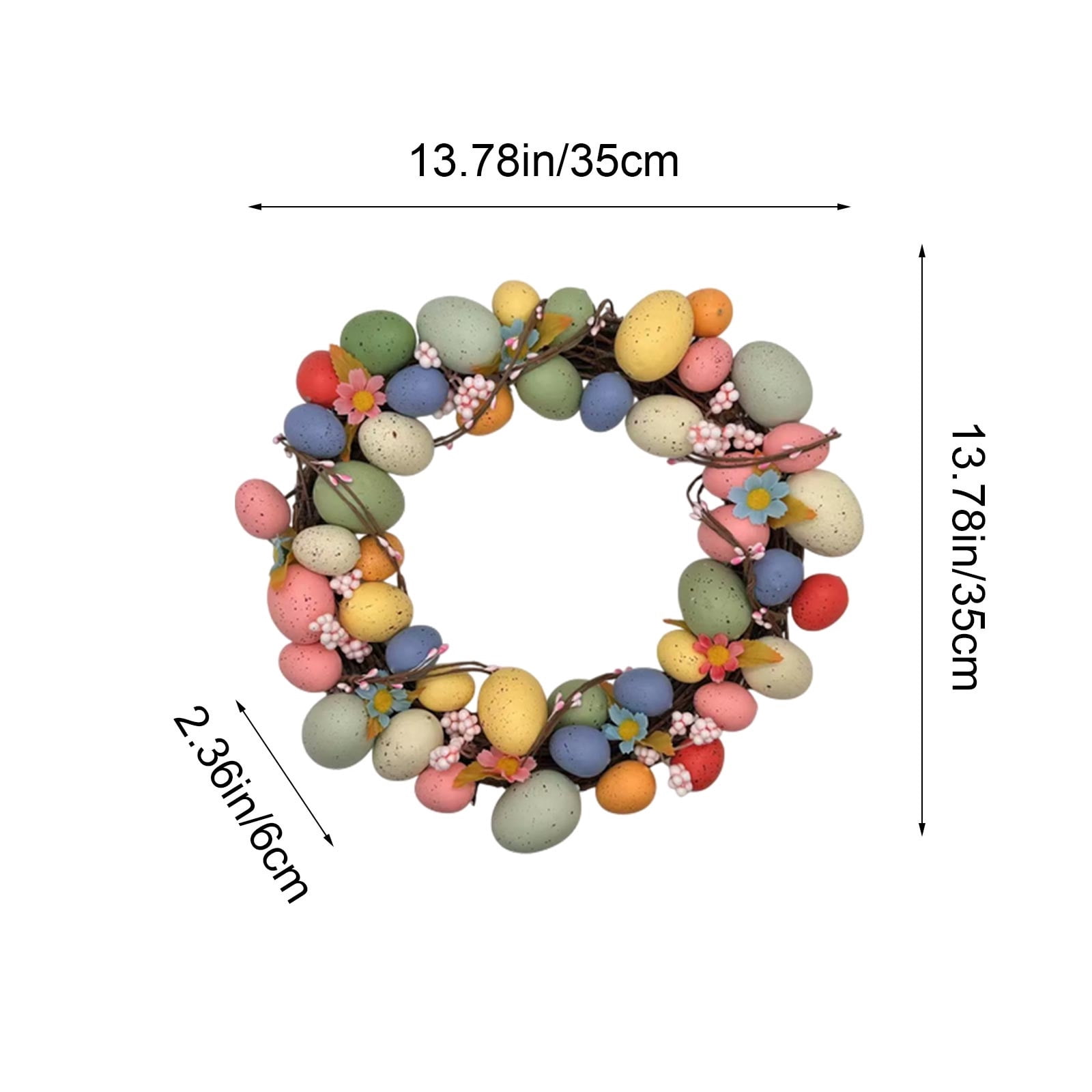 Festive Home Decor, Easter Egg Wreath Artificial Rattan Ring Door Hanger Home Party Decor B