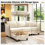 BedLuxury 84” Modular Sectional Sofa with Moveable Storage Ottoman, Cloud Couch Seats 4, Modern Living Room Furniture, Chenille Beige